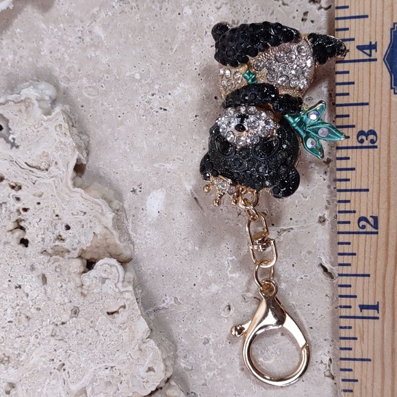 Crystal Studded Panda Bear Purse Charm Key Ring - Picture 4 of 5